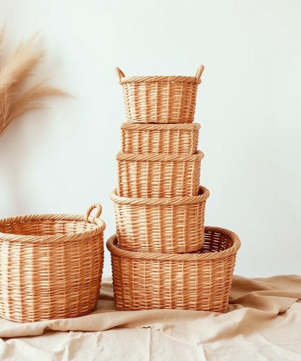 Woven Rattan Storage, Trio